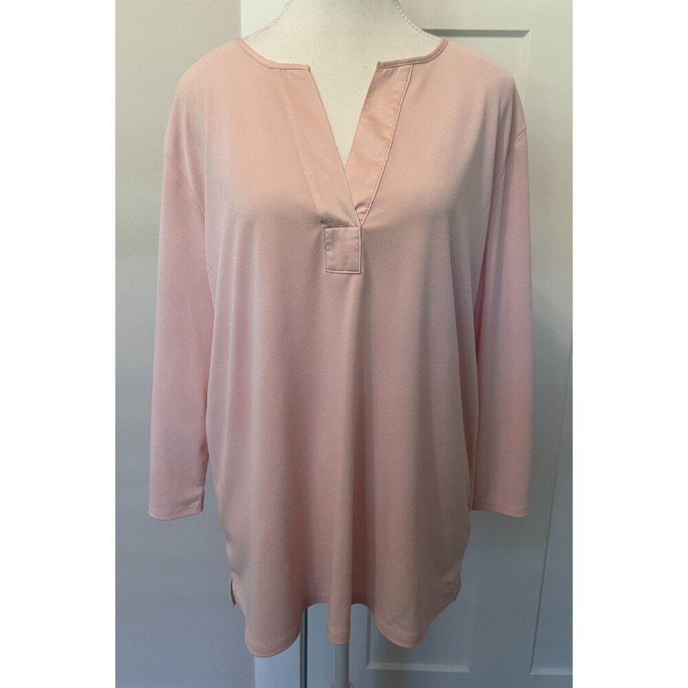 BANANA REPUBLIC Womens Knit TOP 3/4 Sleeve Light PINK V-Neck Size L